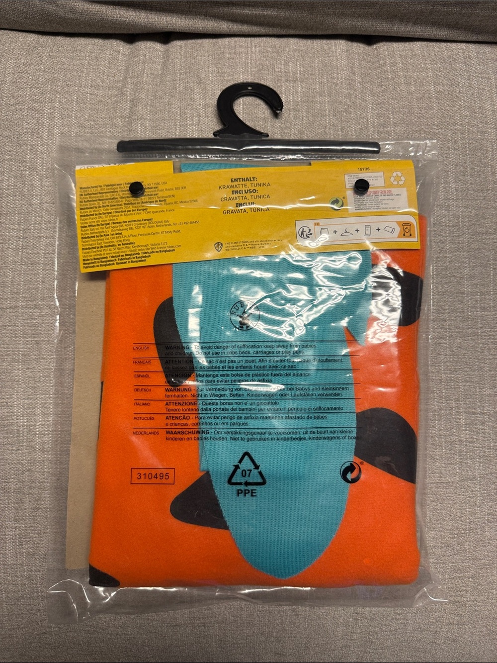 NWT Fred Flintstone Orange Tunic with Blue Neck Tie Costume Standard Size. - Picture 2 of 3